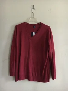 NWT Basic Edition Plus Size 2X Red V Neck Sweater Women Luxury Yarns Modern Cut - Picture 1 of 2