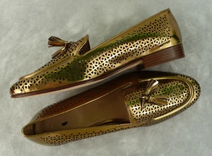 NEW J. CREW Retail $285 TASSEL METALLIC LEATHER LOAFERS DK GOLD Size 7 ITALY - Picture 1 of 3