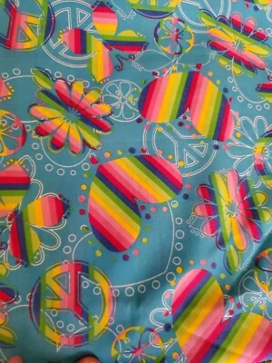 Sewing Fabric David Textiles Aqua Rainbow Butterfly Peace  44x45" 1.2yds Cotton - Image 1 of 4