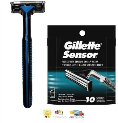 Original 11 Gillette Sensor Navaja Metal Afeitadora Mango 93 EE. UU. Ajuste Excel 3 Hojas Foto 1 de 4