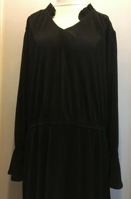 La Redoute Maxi Dress Long Sleeve Frill Neck Ribbed Slit Pockets 14 Uk NEW Black - Image 1 of 4