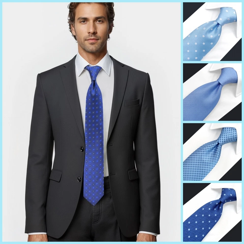S&W SHLAX&WING Blue Necktie Ties for Men Extra Long 63 inches Business - Image 1 of 1
