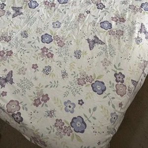 Cuddledown Butterfly Flowers Purple Flannel King Fitted Sheet Bed Cottage Core - Picture 1 of 6