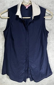 Lilly Pulitzer Women’s Size XS Blue Silk Tank Top Hidden Buttons White Collar - Picture 1 of 8