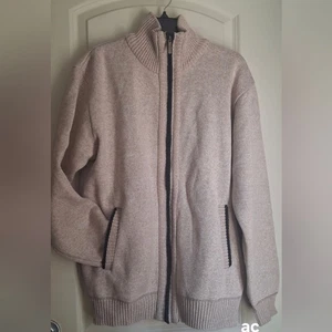 YeoKou Full Zip Sweater Jacket Adult XL Light Beige Lined Cashmere Blend Boho - Picture 1 of 11