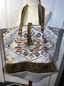 Bolso de fin de semana Myra Bag Dreamy Affair bolso de lona para viajes flecos de cuero marrón - Imagen 1 de 10