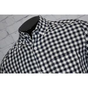 J Crew Crewcuts Dress Shirt Boys Size 16 Linen Cotton Blend Blue Plaid Hawaiian - Picture 1 of 6