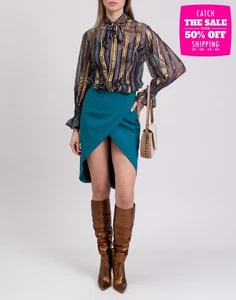 RRP€330 WANDERING Mini Skirt IT38 US2 UK6 S Green Lined Wrap Effect Dipped Back - Picture 1 of 8