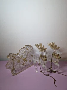 Clear Acrylic Sleigh Reindeer Set Crystal Looking Christmas Decor Ornament BH2 - Bild 1 von 21