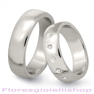Coppia di fedine con 15 zirconi in argento 925 Flores  F22 Incisione gratuita - Foto 1 di 1