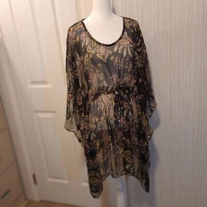 Sunflower Womens Handkerchief Top Size Free Black Paisley Sheer Chiffon Belt EUC - Picture 1 of 11