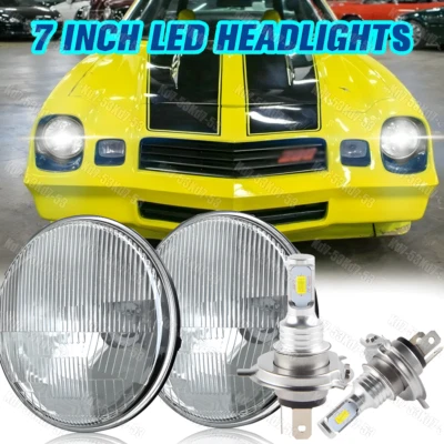 Pair 7" inch Round Led Headlights High&Low Beam FIT chevy Camaro 1967-1981 - Image 1 of 4