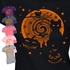 Halloween Scary Cat Girls Ladies Women Fancy Horrable Costume Dress Gift Tshirt - Picture 1 of 10