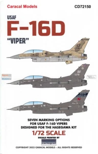 CARCD72150 1:72 Caracal Models Decals - F-16D Falcon ' Viper' - Picture 1 of 3