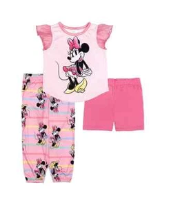Disney Junior Minnie Mouse Pajama Set Little Girls 4T Pink Multi Short Sleeve - Picture 1 of 24