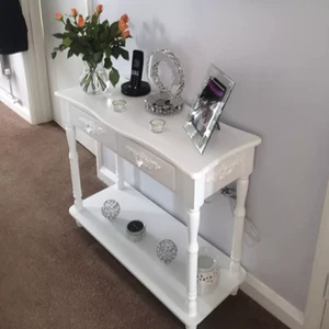 White Console Table Wooden Hallway Sideboard 2 Drawers Shelf Slim Storage Unit - Picture 1 of 3