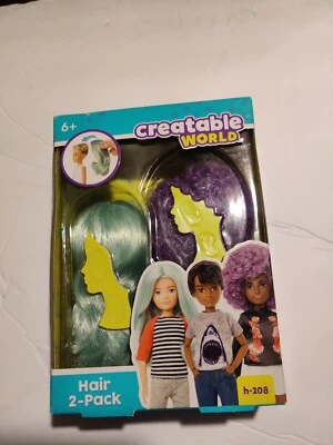 MATTEL Creatable World Hair Purple Curly & Light Blue Long 2 Wigs H—208 Wig NEW