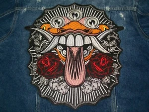 Demon Head 12" Large Iron-On Embroidered Patch Jacket Back Big Tongue Monster - Picture 1 of 4