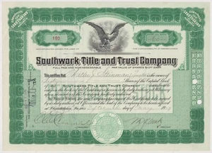 Certificado de acciones de Southwark Title & Trust Company 1929 Pennsylvania - Imagen 1 de 1