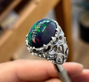 Natürlicher äthiopischer Feuer schwarzer Opal Stein Sterlingsilber Ring AAA-Qualität Opal - Bild 1 von 5