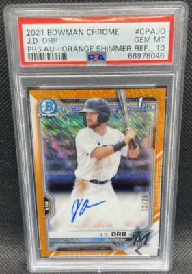 🔥2021 Bowman Chrome J. D. Orr ORANGE SHIMMER REFRACTOR AUTO 1st RC /25 PSA 10! - Image 1 of 2