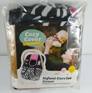 Cozy Cover Infant Carrier Cover Fleece Lined Baby Protection Zebra Striped Pink 