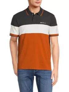 Ben Sherman Herren Umber Colorblock Poloshirt Large orange weiß grau Baumwolle NEU - Bild 1 von 4