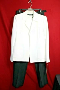 Kasper 3PC 8P White Jacket Pant 6P Black Shirt Ensemble Suit (Originally $300) - Picture 1 of 12