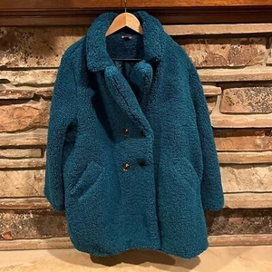 Roaman’s Double-Breasted Teddy Coat Teal - Picture 1 of 6