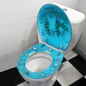 Asiento de inodoro de resina tipo U/V asiento de acuario azul conchas de peces de mar asiento de inodoro con forma - Imagen 1 de 7