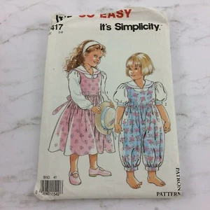 Vtg Simplicity 7417 Toddler Girls Jumpsuit Jumper Sailor Collar Blouse Uncut 3-8 - Picture 1 of 11