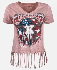 New Women's Affliction SS Desert Ride Pink Biker Tattoo Tee T-Shirt Top XS-XL - Picture 1 of 2