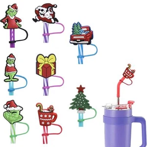 8 Pack Silicone Straw Covers Cute Reusable Drinking Straws Toppers Covers - Picture 1 of 7