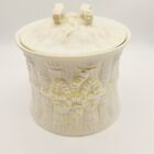 Belleek Ireland Bamboo Pattern Biscuit Jar with Yellow Bow