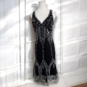 Y2K Elegant Black and White beaded gown Fairycore gothwhimsy 8 formal cocktail - Picture 1 of 9