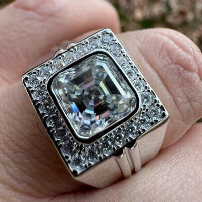 Anel de noivado masculino de moissanita folheado a ouro branco 14K corte Asscher real VVS1 - Imagem 1 de 4