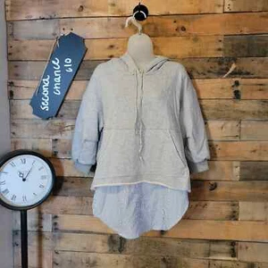 Felpa con cappuccio da donna grigia oversize Love In retro ricamato, camicia coda taglia small - Foto 1 di 16