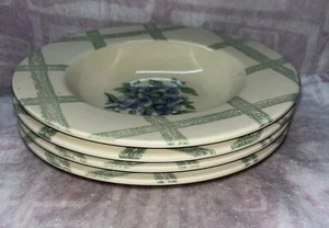 Set of 4 Pfaltzgraff Garden Party Soup Pasta Bowl 9” USA Violets Green - Picture 1 of 4