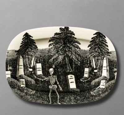 John Derian Oval Melamine Tray Halloween- Skeleton Cemetery NWT - Image 1 of 3