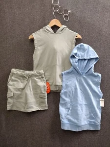 Wonder Nation Boys 3-Pck 2 Sleeveless Hoodies + Terry Cargo Shorts S 6-7 - Picture 1 of 10