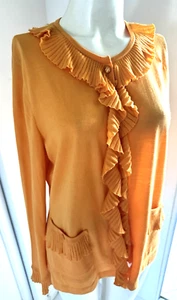 St John Damen Orange Wolle Rüschen Knopf Cardigan Pullover Größe M Neu ohne Etikett - Bild 1 von 8