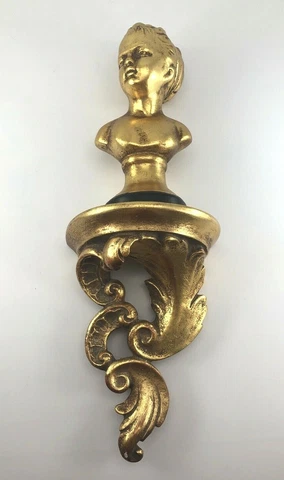 Vintage Hollywood Regency Wall Shelf with Bust Faux Gold Leafed by World Art FLA Cover
