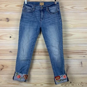 Driftwood Jackie Crop Jeans 26 Floral Embroidered Mid Rise Fray Denim Boho - Picture 1 of 16