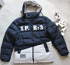 Buck & Till Herren grau blau wattiert Winter Herbst warm Kapuze Puffer Jacke Gr. L - Bild 1 von 3