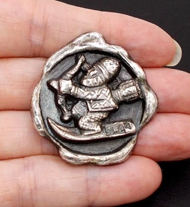 Vintage Pewter Button ULL God of Skiers Thor Viking Norse Mythology Norway 1 5/8 - Picture 1 of 17