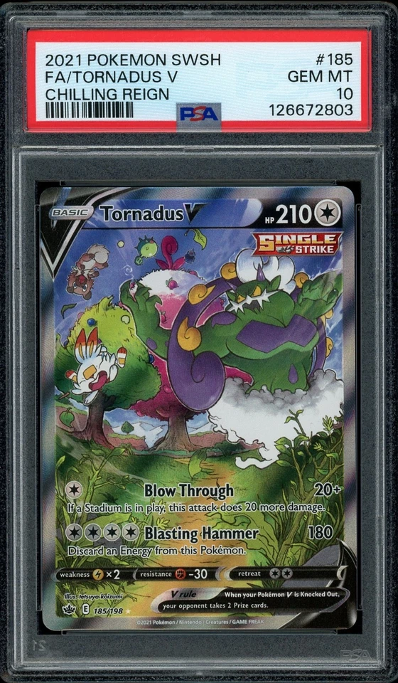 Pokemon PSA 10 Tornadus V 185/198 Sword & Shield Chilling Reign Alt Art Mint - Image 1 of 2