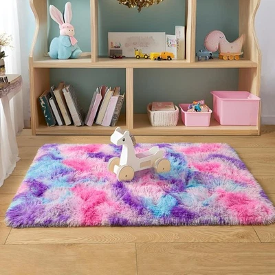  Alfombra Arco Iris Suave para Habitación de Niñas, Linda Esponjosa Niñas 2 x 3 Pies Rosa/Púrpura Foto 1 de 4