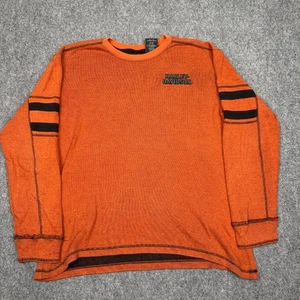 Harley Davidson Men’s Crewneck Sweater Mens Sz L Orange Black Double Knit Biker - Picture 1 of 5