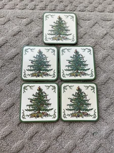 Christmas Tree Coasters Spode Set of 5 VINTAGE - Picture 1 of 12