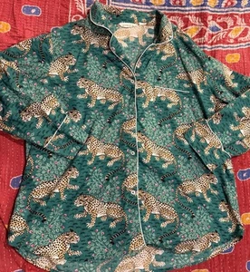 Anthropologie Print Fresh Bagheera Leopard Pajama Top Sleep Shirt Green 3x - Picture 1 of 8
